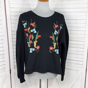 Jack & Rae Embroidered Floral Cropped Sweatshirt Black XS